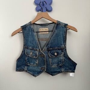 Free People Small Denim Crop Vest Dark Wash Western Boho Country